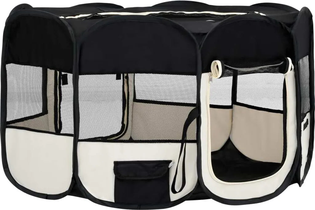 VidaXL Faltbarer Welpenlaufstall Mit Tragetasche Schwarz 145x145x61 Cm
