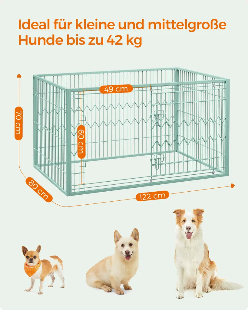  Feandrea Welpenauslauf, Welpenlaufstall 4-teilig, Schiebetür Mit 2 Riegeln, 122 X 80 X 70 Cm, Freilaufgehege Innen, Mintgrün PPK003C01