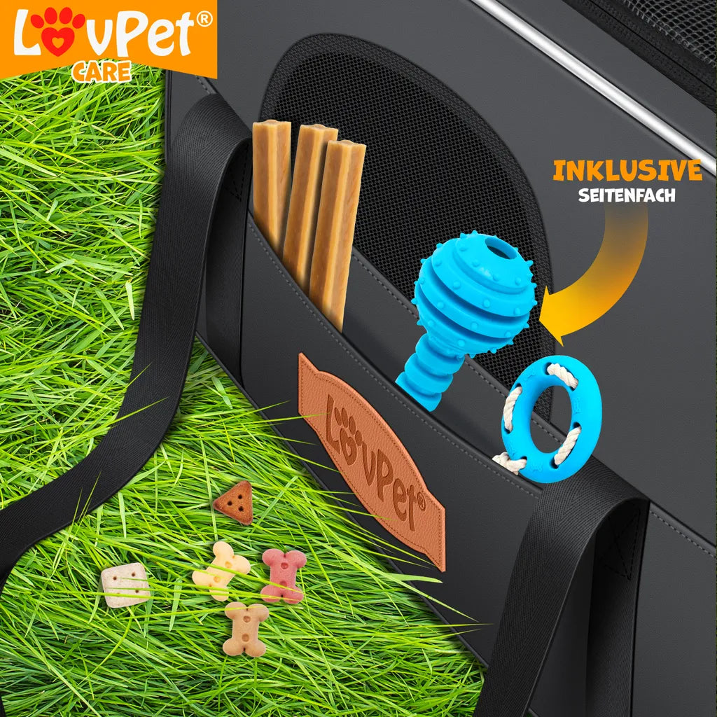  LOVPET® Hundebox Hundetasche Transportbox 2in1 Hunde & Katzentasche Hundetransportbox Inkl. Pet-Kissen + 3x Beutelrollen + Napf 44x31x36xm Transporttasche Für Haustiere, Haustiertransportbox, Farbe:Anthrazit