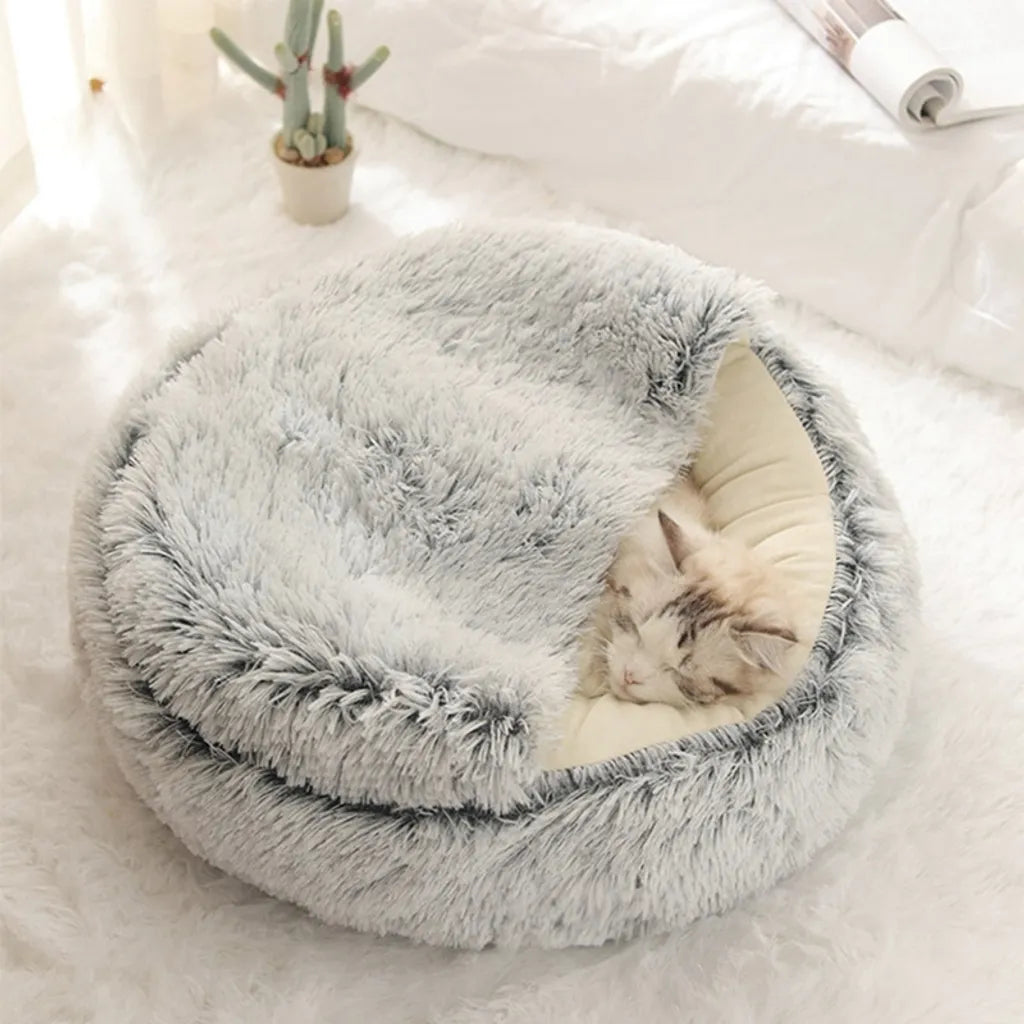  Hundebett Katzenbett Flauschige Langer Plüsch Warmer Schlafsack Rundes Haustierbett Rosa M