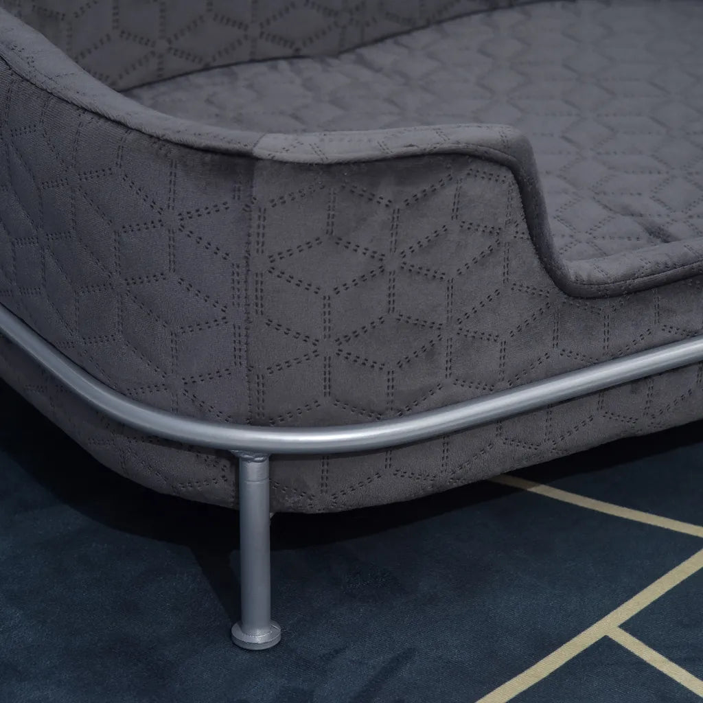  PawHut Hundesofa Mit Rückenlehne Haustiersofa Mit Metallbeinen Hundebett Weichem Bezug Katzensofa Metall Grau+Silber 63,5 X 43 X 24,5 Cm