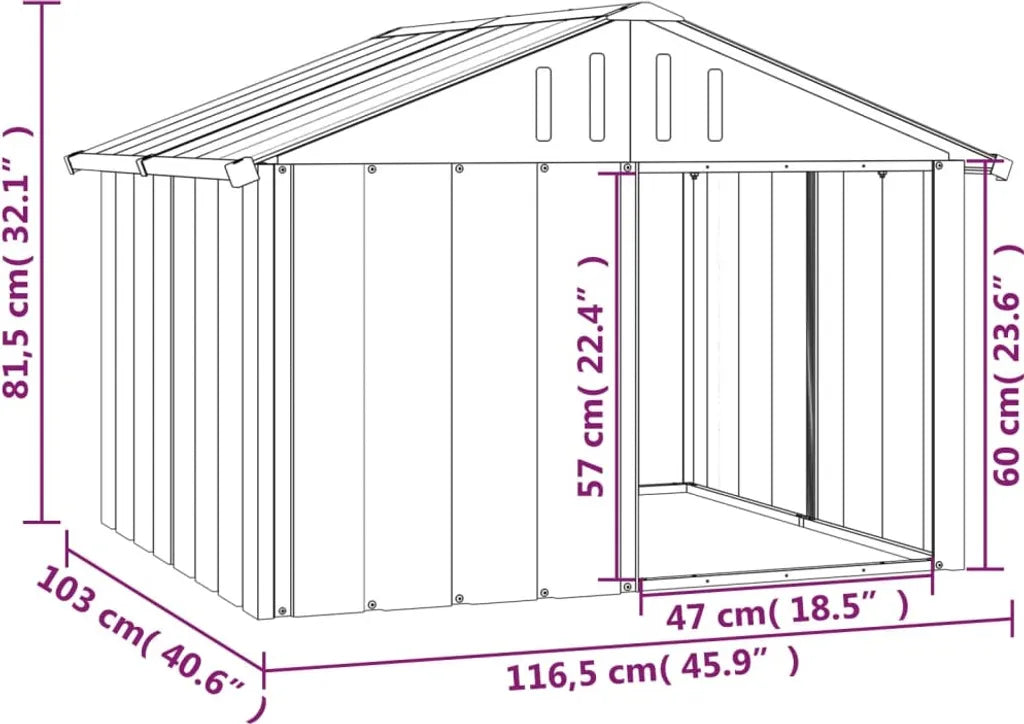  VidaXL Hundehütte Grau 116,5x103x81,5 Cm Verzinkter Stahl
