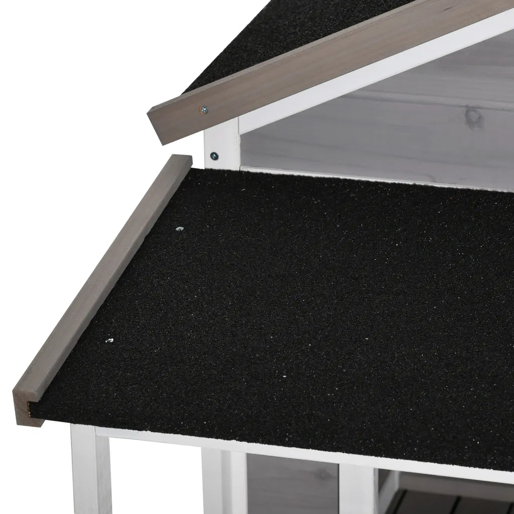  PawHut Hundehütte Aus Massivholz Kleintierhaus Isoliertes Hundehaus Mit Terrasse Asphaltdach Outdoor Wetterfeste Hütte Für Draußen Grau 127 X 112 X 109 Cm
