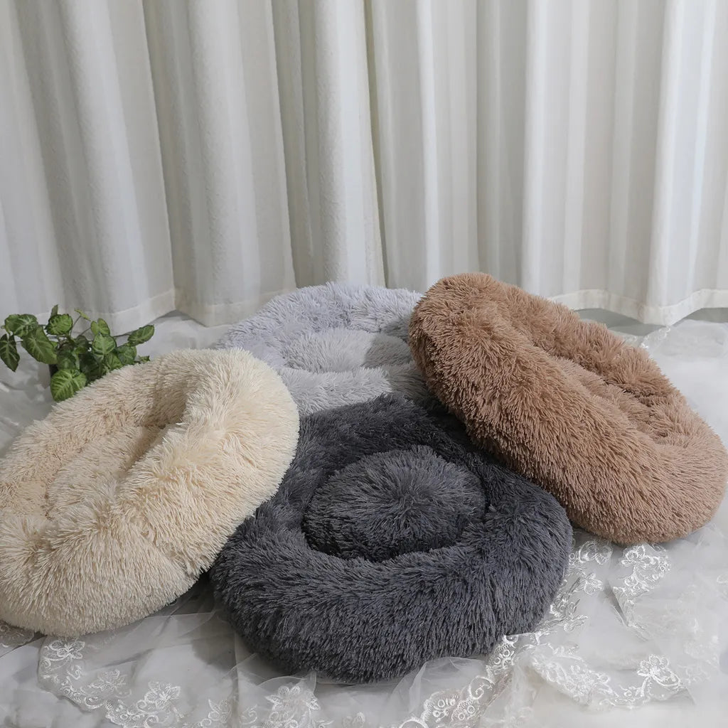  Hundebett Kleine Hunde Oder Katzenbett Flauschig ∅ 60 Cm - Hundekissen Runder Hundekorb Katzenkorb Katzenkissen Dunkelgrau