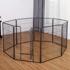  COSTWAY 8-teiliger Welpenlaufstall Welpenzaun Welpenkaefig Tier Laufgitter Hundegehege Absperrgitter Mit Abschliessbarer Tuer, Fuer Hund, Katze Und Kaninchen, Schwarz