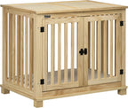  Pawhut Hundekäfig, Tierkäfig Aus Holz, Haustierkäfig Für Mittelgroße Hunde, Hundehütte Mit Kissen, Hundebox, Indoor, Naturholz+Cremeweiß, 82,5 X 57 X 72 Cm