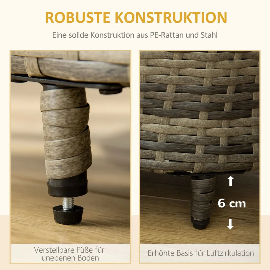  PawHut Hundesofa Rattan Haustiersofa Mit Kissen Hundebett Hundekorb Katzensofa Hundekörbchen Für Kleine Und Mittelgroße Hunde Erhöhtes Design Braun+Grau 74 X 42 X 21 Cm