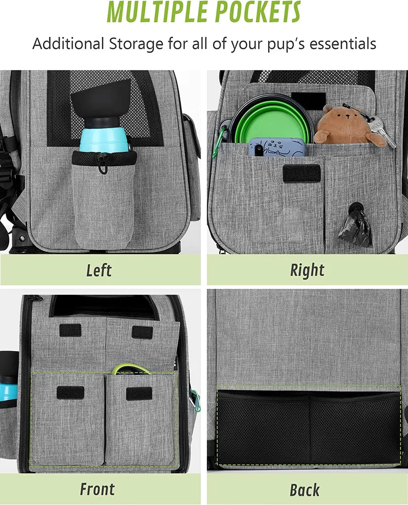  Pecute Pet Stroller 2 In 1 Hunde-Transportboxen,Hunderucksack Mit Trolley Abnehmbarer Faltbarer Hundetrolley Mit Fensterbis 15 Kg,Grau