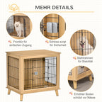  PawHut Hundekäfig Aus Holz Transportbox Mit Tischoberfläche Erhöhtes Design Hundebox Transportkäfig Innen Zuhause Tierkäfig Haustier Natur 81 X 58,5 X 76 Cm