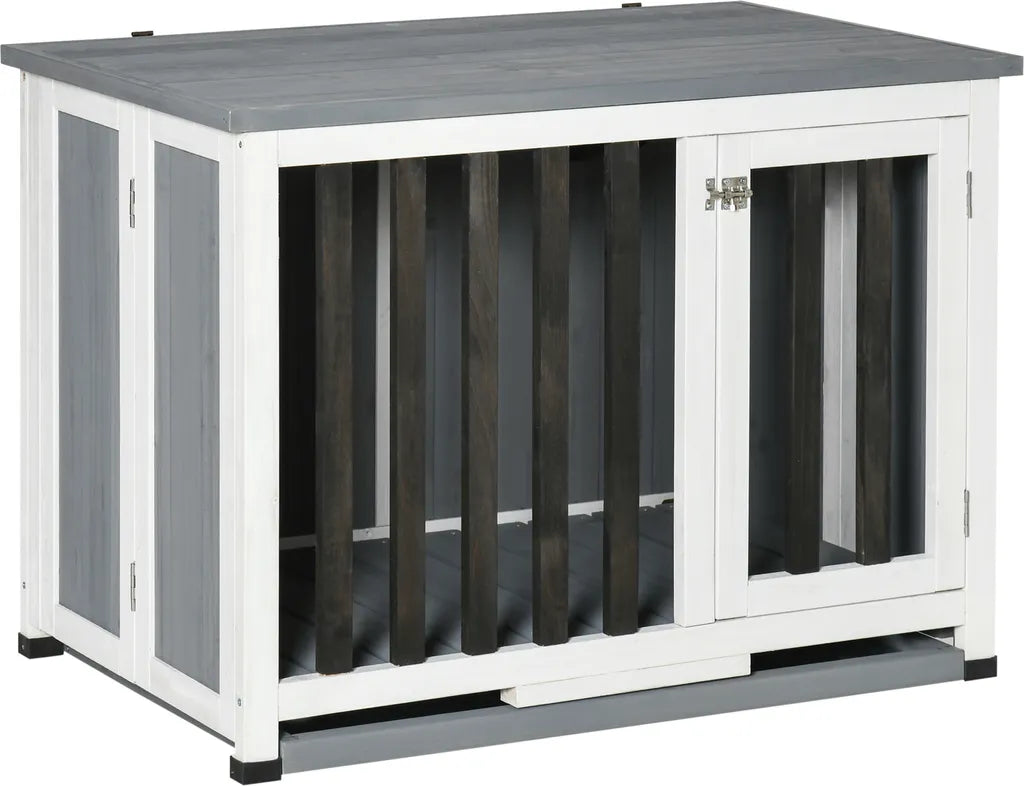  Pawhut Hundehütte Tannenholz Faltbarer Hundekäfig Hundehaus Mit Fenster Transportbox Transportkäfig Haustierkäfig Grau 84,5 X 51,4 X 61 Cm