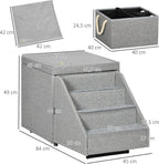  PawHut Hundetreppe 2 In 1, 4 Stufige Katzentreppe, Haustiertreppe Mit Stauraum, Hocker, Tiertreppe, Haustierrampe, Für Sofa, Bett, Polyester, Hellgrau, 84 X 45 X 49 Cm