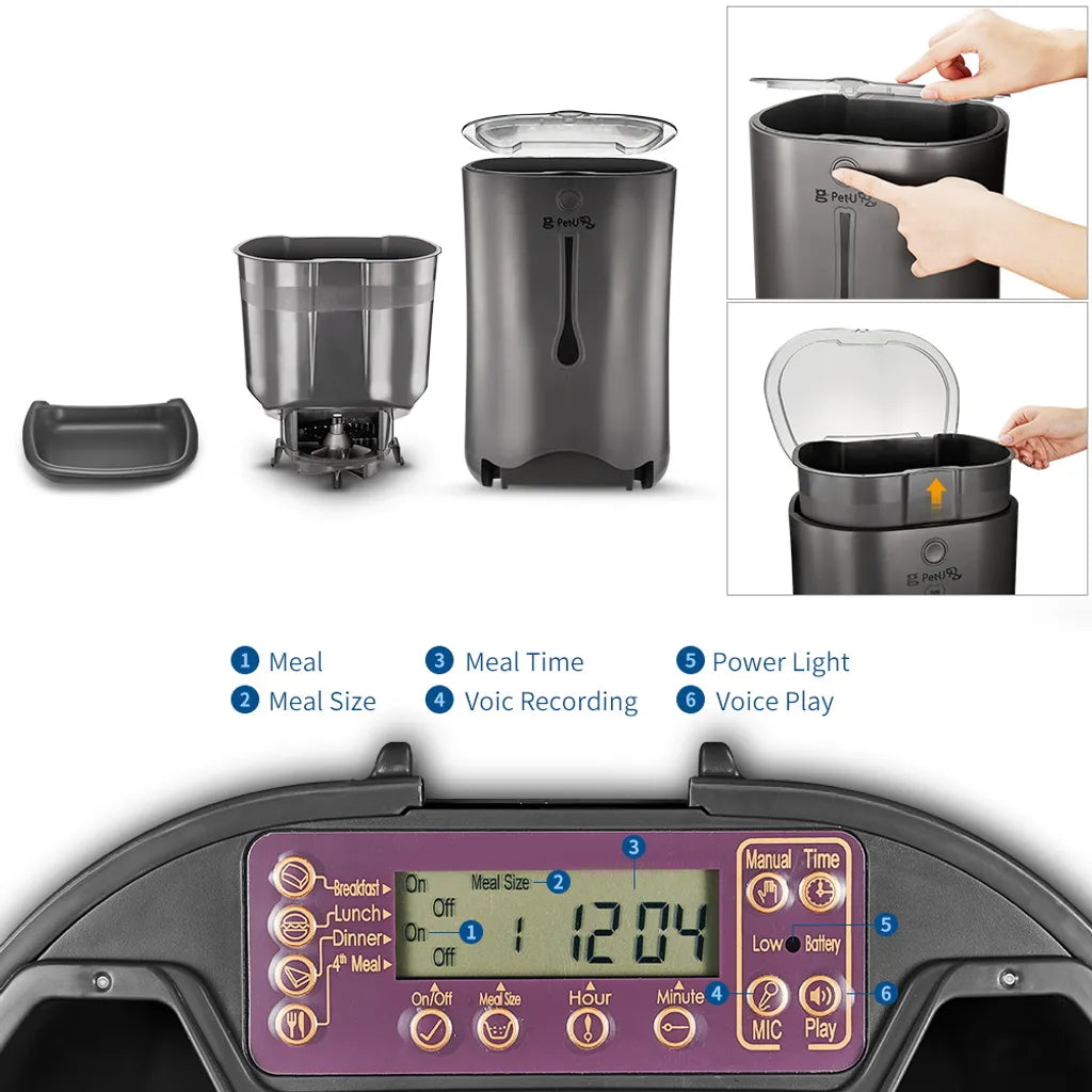  PUPPY KITTY 7L Automatischer Futterautomat Futterspender Mit Timer - Futternapf Automat Mit Timer Und LCD - Für Hund Und Katze