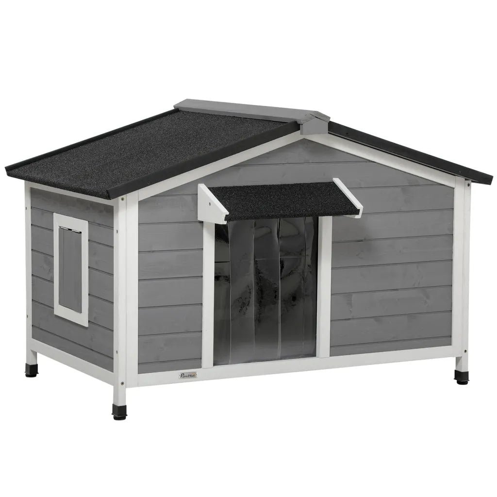  PawHut Hundehütte, Tannenholz, Hundehaus Mit Zu öffnendem Asphaltdach Und Abnehmbarem Boden, Kleintierhaus Für Kleine Und Mittelgroße Hunde, Outdoor, Wetterbeständig, Grau, 109 X 79 X 72 Cm