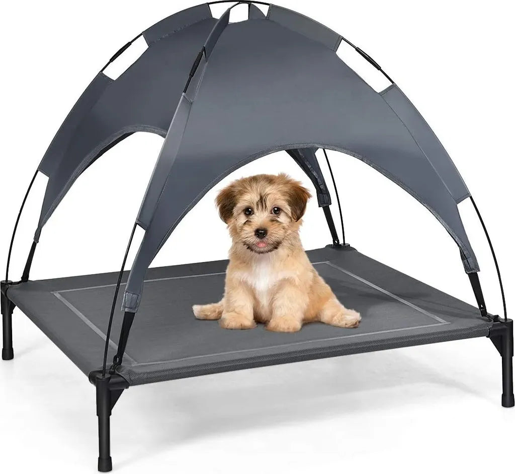  COSTWAY Hundebett Mit Baldachin, Hundeliege Garten, Haustier Liegeplatz Draußen, Hundesofa Schlafplatz Outdoor, Haustierbett Hund, Katzenliege Katzenbett 90x81x86cm