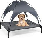 COSTWAY Hundebett Mit Baldachin, Hundeliege Garten, Haustier Liegeplatz Draußen, Hundesofa Schlafplatz Outdoor, Haustierbett Hund, Katzenliege Katzenbett 90x81x86cm