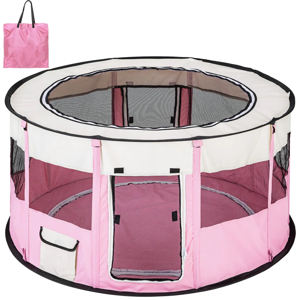  Tectake Welpenlaufstall Carola Aus Polyester Mit Tragetasche - Pink