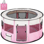  Tectake Welpenlaufstall Carola Aus Polyester Mit Tragetasche - Pink