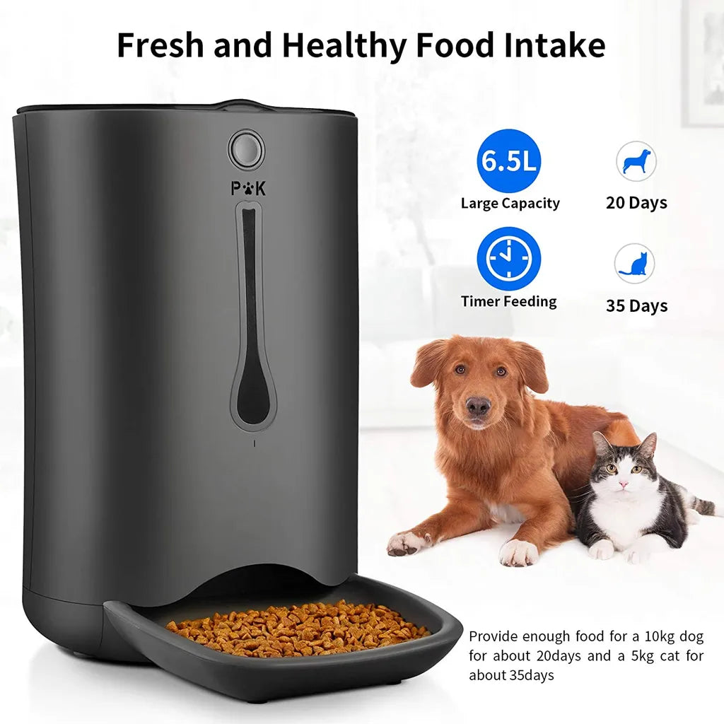  P&K 6,5L Automatischer Futterautomat Für Katzen Und Hunde Mit LCD, 8s Soundaufnahmefunktion, 1-4 Mahlzeiten Pro Tag, Schwarz