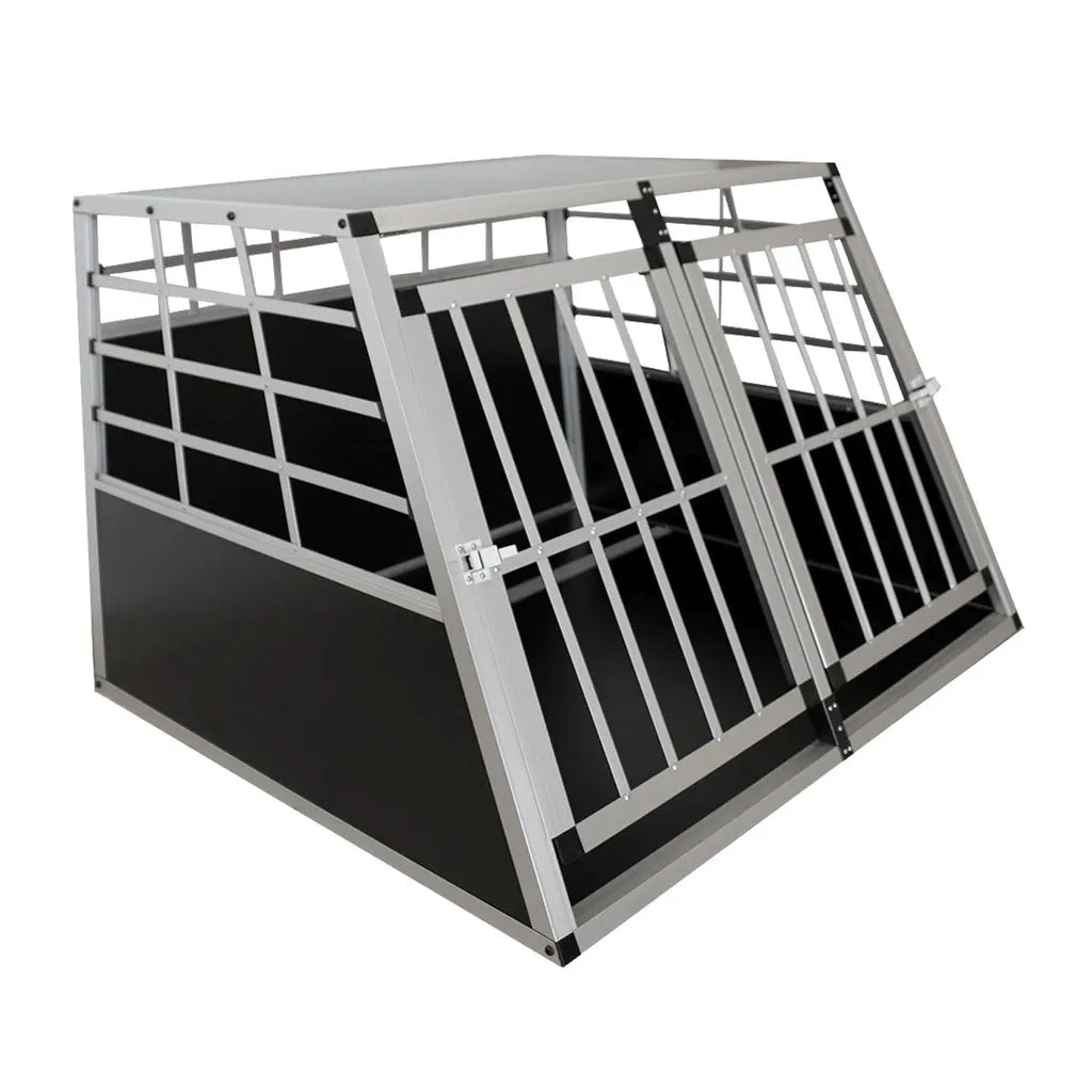  Juskys Alu Hunde-Transportbox XL - 96 × 91 × 70 Cm – Auto Hundebox Robust & Pflegeleicht – 2 Gittertüren Verschließbar - Reisebox Für Hunde