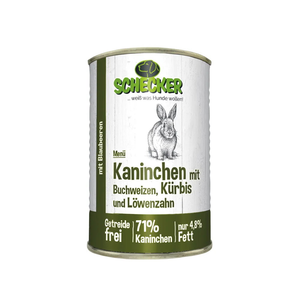  6x820g - Schecker Nassfutter Hundemenü Kaninchen Mit Buchweizen, Kürbis Und Löwenzahn