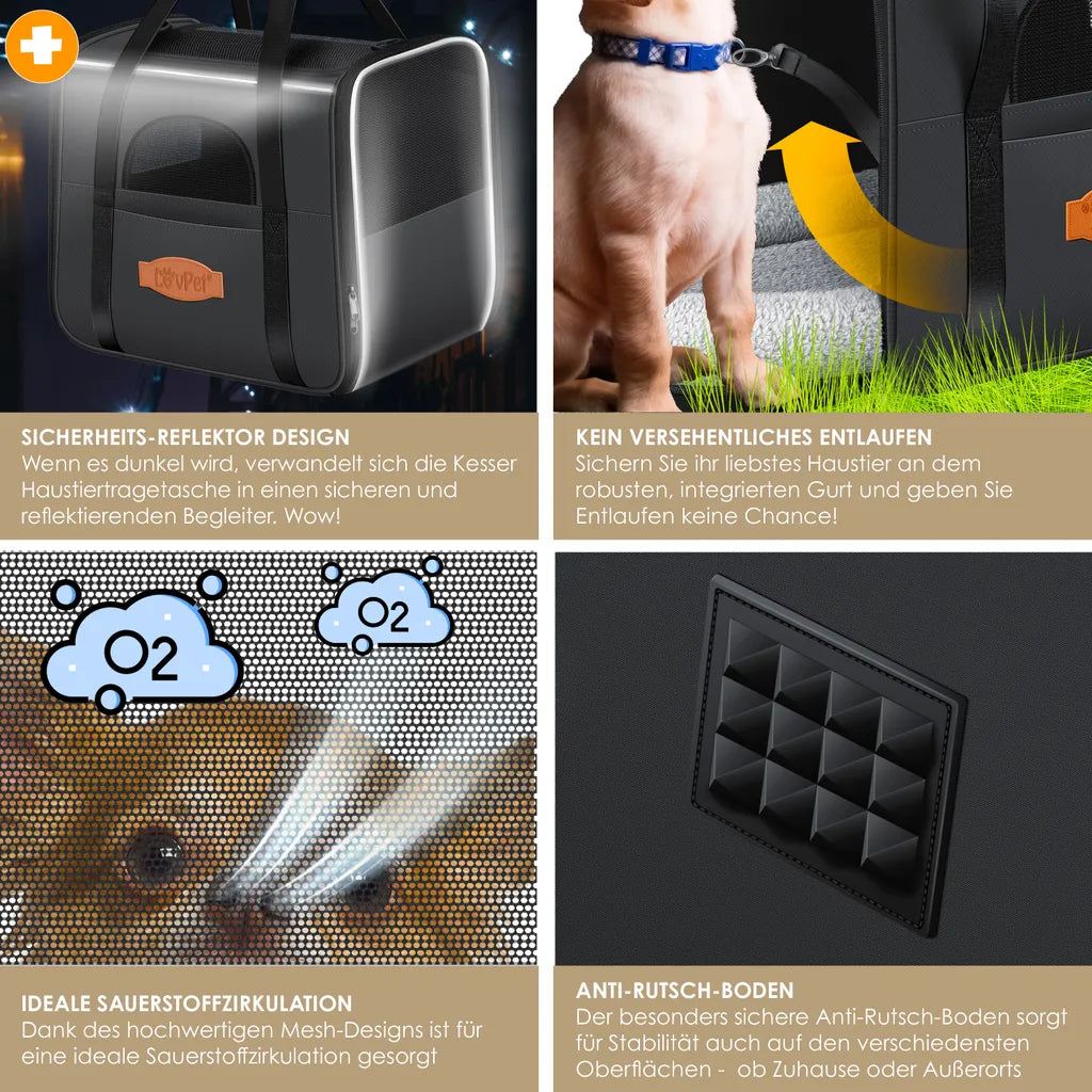  LOVPET® Hundebox Hundetasche Transportbox 2in1 Hunde & Katzentasche Hundetransportbox Inkl. Pet-Kissen + 3x Beutelrollen + Napf 44x31x36xm Transporttasche Für Haustiere, Haustiertransportbox, Farbe:Anthrazit