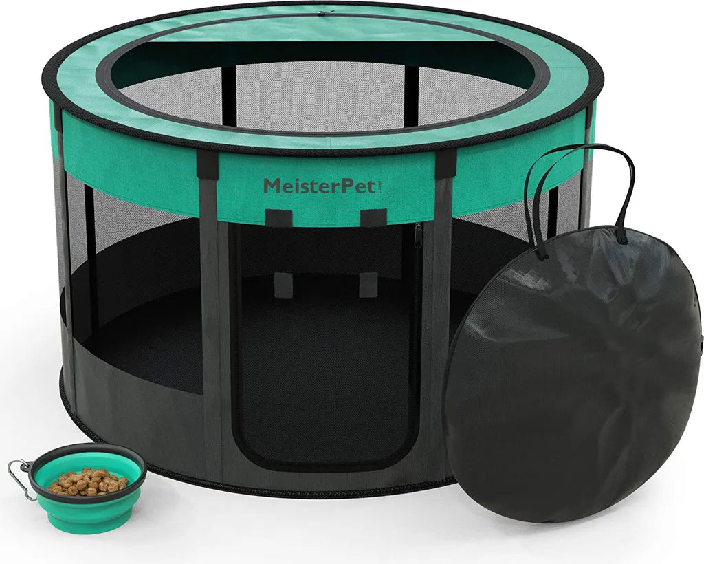  Meisterpet® Welpenauslauf Faltbar Welpenlaufstall Tierlaufstall Für Hunde Hasen Katzen Für Innern Oder Außen - Mehrfache Farben Mit Gratis Faltbare Reisenapf! Größe:Ø X H - 115*58