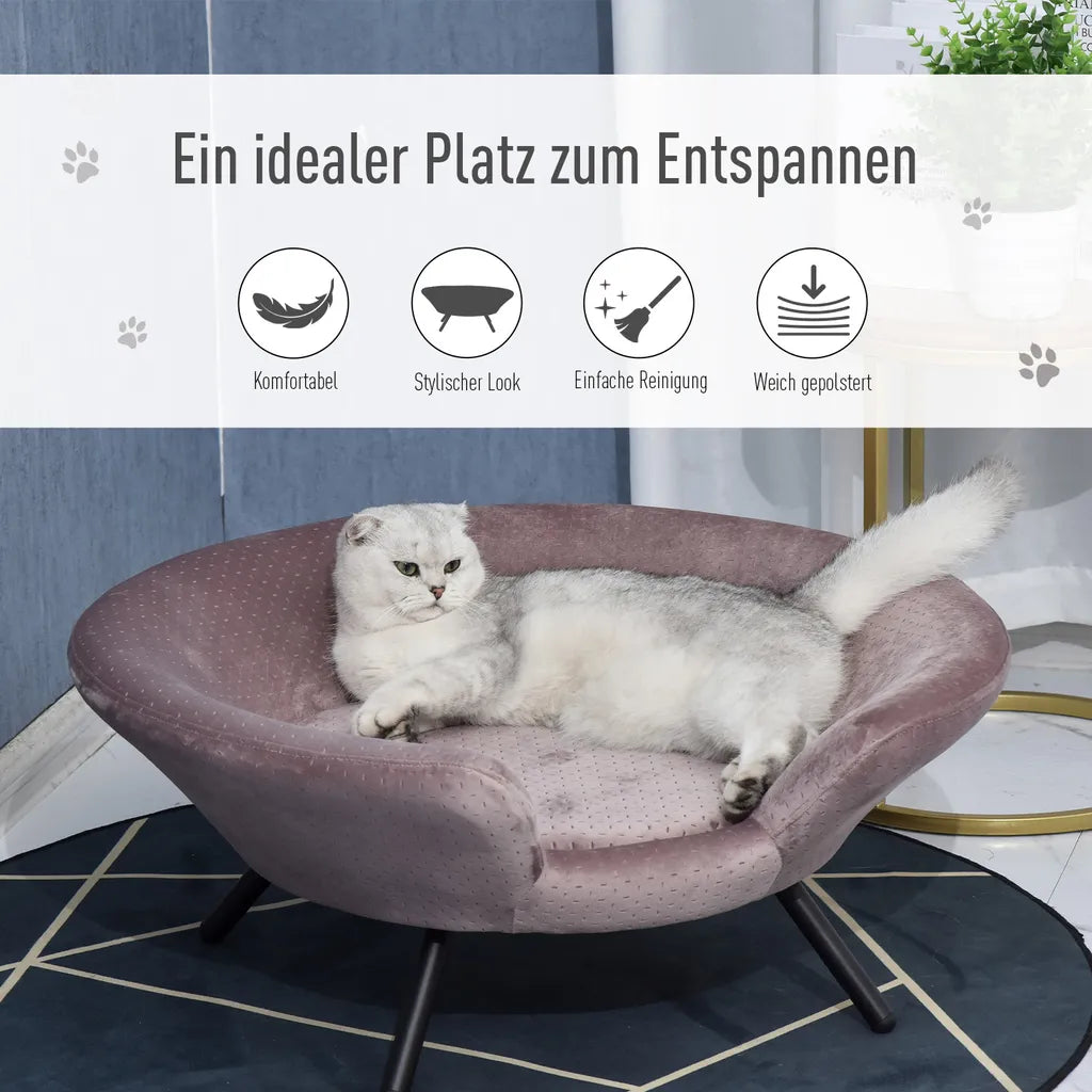  Pawhut Hundesofa In Beckenform Mit Weichem Bezug, Haustiersofa Mit Metallbeinen, Hundebett, Katzensofa, 74 X 68,5 X 31 Cm