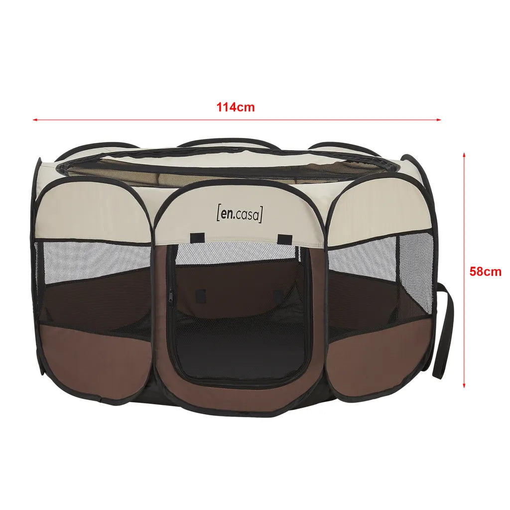  Hundelaufstall Telford 58 X 114 X 114 Cm Tierlaufstall Für Innen- Und Außenbereich Welpenlaufstall Hundehütte Braun / Cremefarben