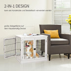  PawHut Hundehütte Hundehaus Transportbox Mit Tischoberfläche Kleintierkäfig Für Innen Hundebox Tierkäfig Haustier MDF Metall Weiß 81 X 58,5 X 66 Cm