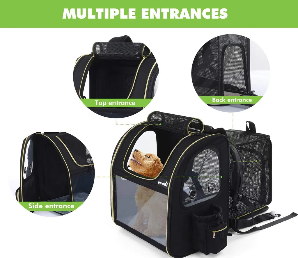  Pecute Hundetransportboxen Haustier Rucksack Hunderucksack Bis 5kg,mit Transparentes Fenster Schwarz,Erweiterbar Faltbar, Für Hunde Katzen Haustiere(34 * 27 * 42cm)