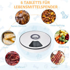  PawHut Futterautomat Mit 6 Fächern Für Katzen Hunde Haustiere Automatisch 4 Mahlzeiten Programmierbarer Futterspender Mit LED-Display Timer Weiß+Grau Ø30,5 X 7,2H Cm