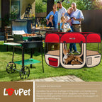  LOVPET® Welpenlaufstall Tierlaufstall Faltbar Für Kleintiere Hunde, Katzen Inkl. Hundenapf Hundelaufstall Freigehege Oxfordgewebe Pop-up System Indoor & Outdoor, Farbe:Rot / Beige