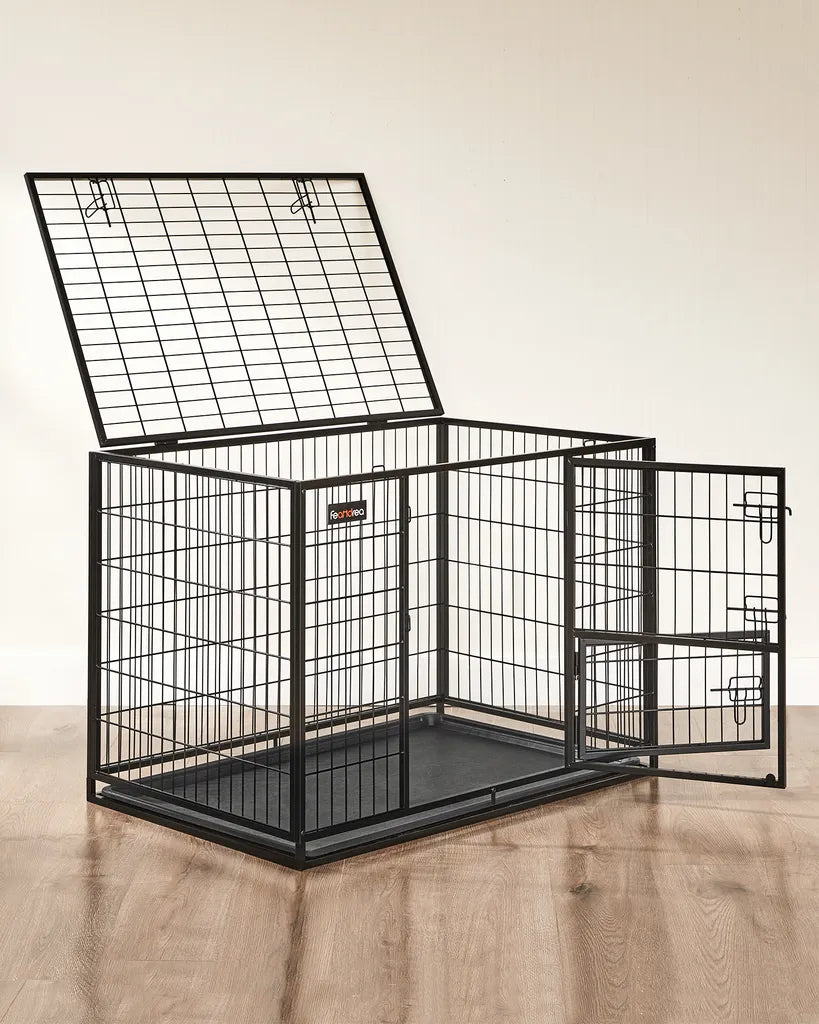  FEANDREA Hundekäfig, 107 X 70 X 74,9 Cm, Mit 2 Türen, Schwarz PPD001B01