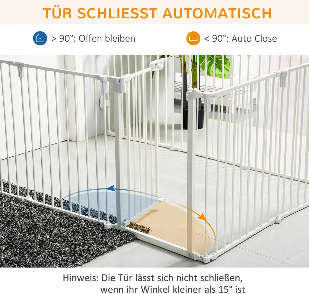  PawHut Welpenauslauf Freigehege Für Hund Schutzgitter Mit Tür Kaminschutzgitter Flexible Klappbar 8 Paneele Je 60 X 76 Cm Weiß