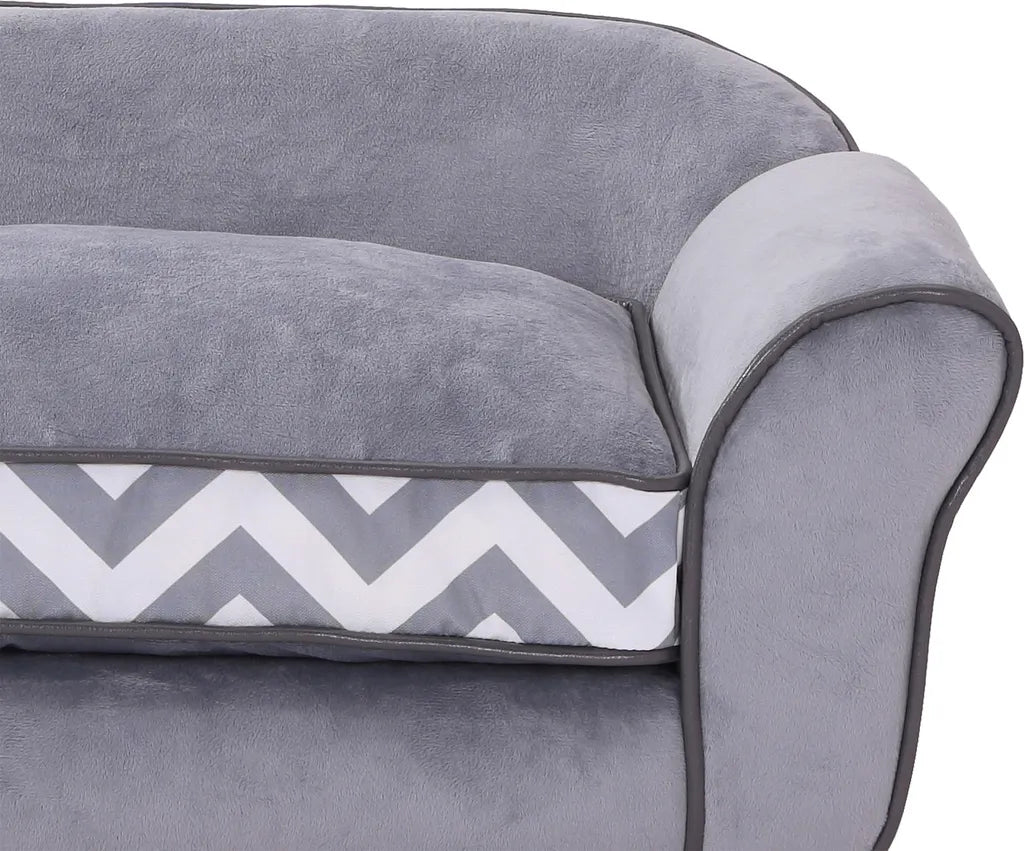  PawHut Hundesofa, Haustiersofa Mit Erhöhten Füßen, Hundecouch, Hundeliege Mit Kissen, Hundebett, Katzensofa, Waschbar, Samt, Grau, 73,5 X 41 X 33 Cm
