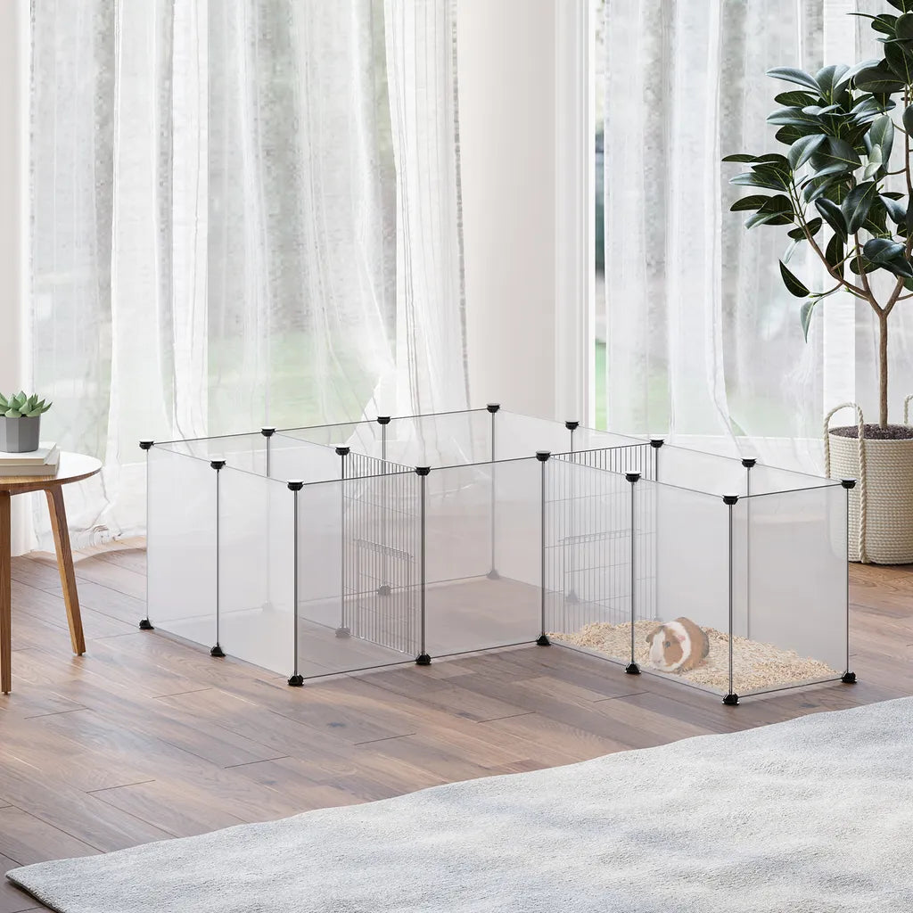  PawHut Freigehege, DIY Kleintiergehege, Meerschweinchen Gehege, Erweiterbarer Auslauf Für Kleintiere, Mit 18 Platten, Stahl, PP-Harzplatte, 175 X 70 X 45 Cm, Weiß