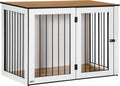 Pawhut Hundekäfig Schrank Haustierkäfig Tierkäfig Für Große Hunde Hundehütte Mit Tischoberfläche Hundebox Innen Spanplatte Dunkelwalnuss+Weiß 106 X 60 X 76 Cm