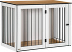  Pawhut Hundekäfig Schrank Haustierkäfig Tierkäfig Für Große Hunde Hundehütte Mit Tischoberfläche Hundebox Innen Spanplatte Dunkelwalnuss+Weiß 106 X 60 X 76 Cm