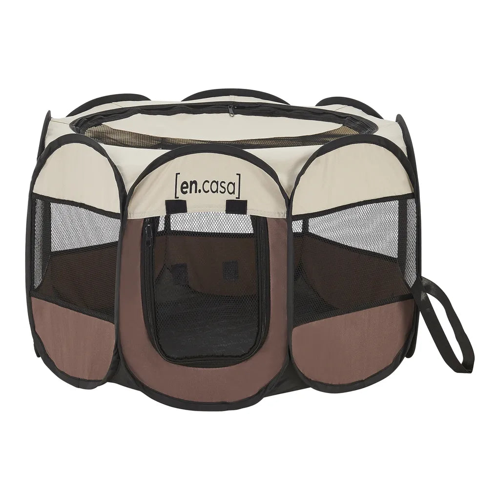  Hundelaufstall Telford 58 X 91 X 91 Cm Tierlaufstall Für Innen- Und Außenbereich Welpenlaufstall Hundehütte Braun / Cremefarben