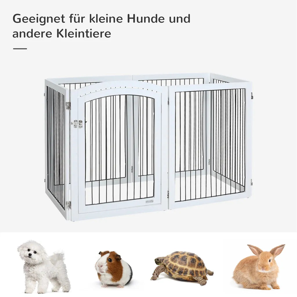  Pawhut Freigehege Schutzgitter Tierlaufstall Welpenauslauf Freilaufgehege Mit Tür Auslauf Für Kleintiere Flexible Klappbar Individuell Weiß+Schwarz 122 X 105,5 X 84,5 Cm