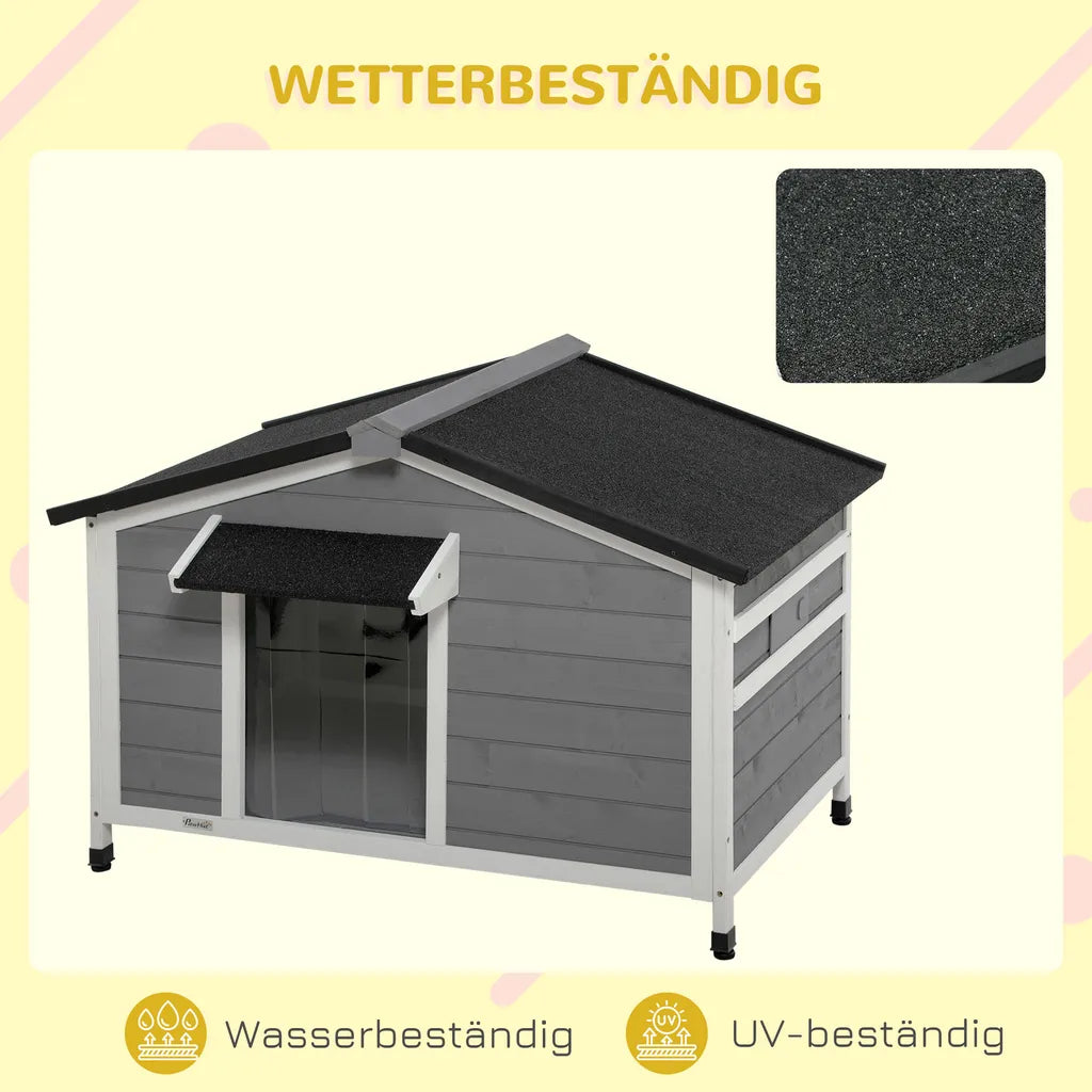  PawHut Hundehütte, Tannenholz, Hundehaus Mit Zu öffnendem Asphaltdach Und Abnehmbarem Boden, Kleintierhaus Für Kleine Und Mittelgroße Hunde, Outdoor, Wetterbeständig, Grau, 109 X 79 X 72 Cm