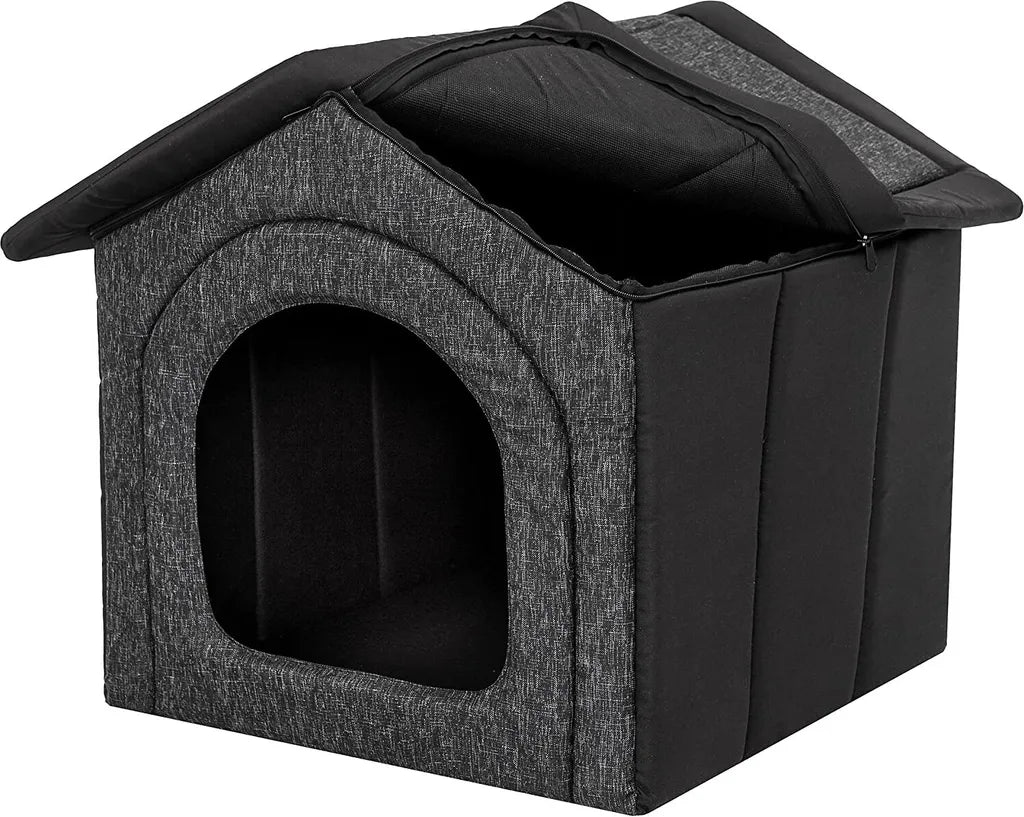  Hundehütte, Hundeecke, Ruhebereich, Zwinger, Tierheim, Hundezwinger, Haustierhütte, Haustierzwinger,Graphit Ökoleinen + Schwarz Oxford, R5: 60 X 70 Cm