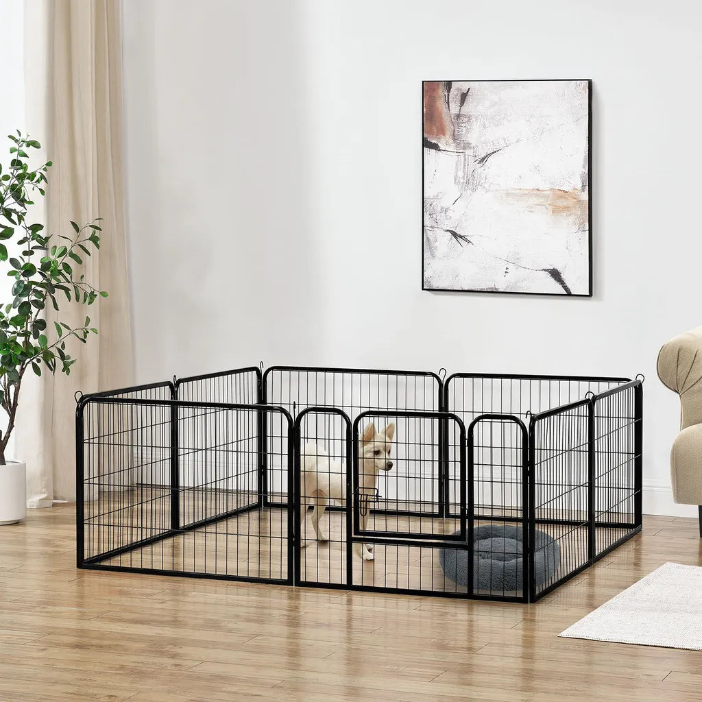  Juskys Welpenauslauf 160 X 160 X 60 Cm – Welpenlaufstall 8-teilig Aus Metall – Freigehege Mit Tür – Welpengitter Für Hunde, Hasen & Kleintiere