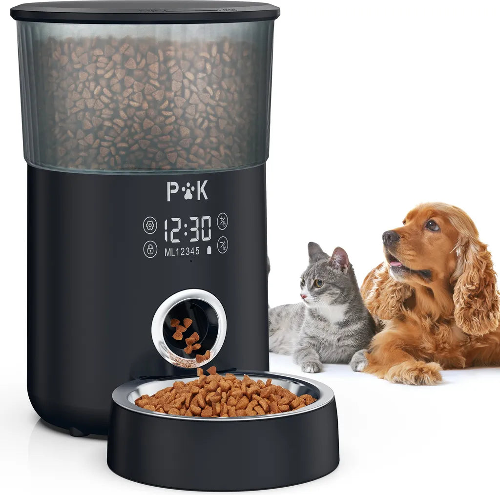  P&K 4L Automatischer Futterautomat Touch Futterspender Für Katzen Und Hunde, 1-5 Mahlzeiten Pro Tag, Netzteil / Batterie, Schwarz