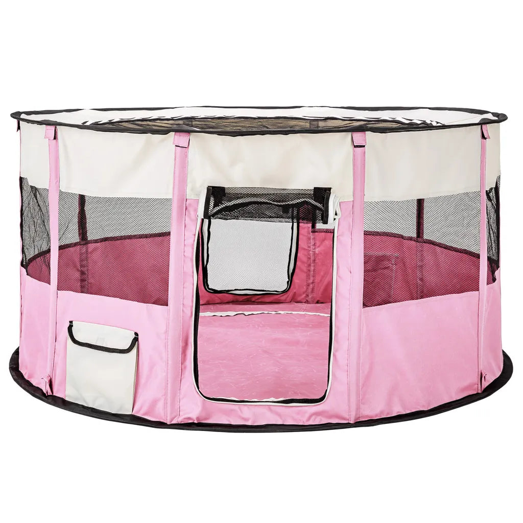  Tectake Welpenlaufstall Carola Aus Polyester Mit Tragetasche - Pink