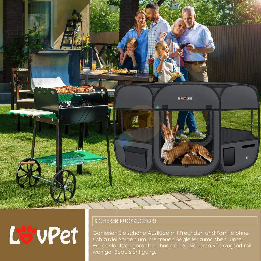  LOVPET® Welpenlaufstall Tierlaufstall Faltbar Für Kleintiere Hunde, Katzen Inkl. Hundenapf Hundelaufstall Freigehege Oxfordgewebe Pop-up System Indoor & Outdoor, Farbe:Anthrazit / Schwarz