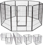  COSTWAY 8-teiliger Welpenlaufstall Welpenzaun Welpenkaefig Tier Laufgitter Hundegehege Absperrgitter Mit Abschliessbarer Tuer, Fuer Hund, Katze Und Kaninchen, Schwarz