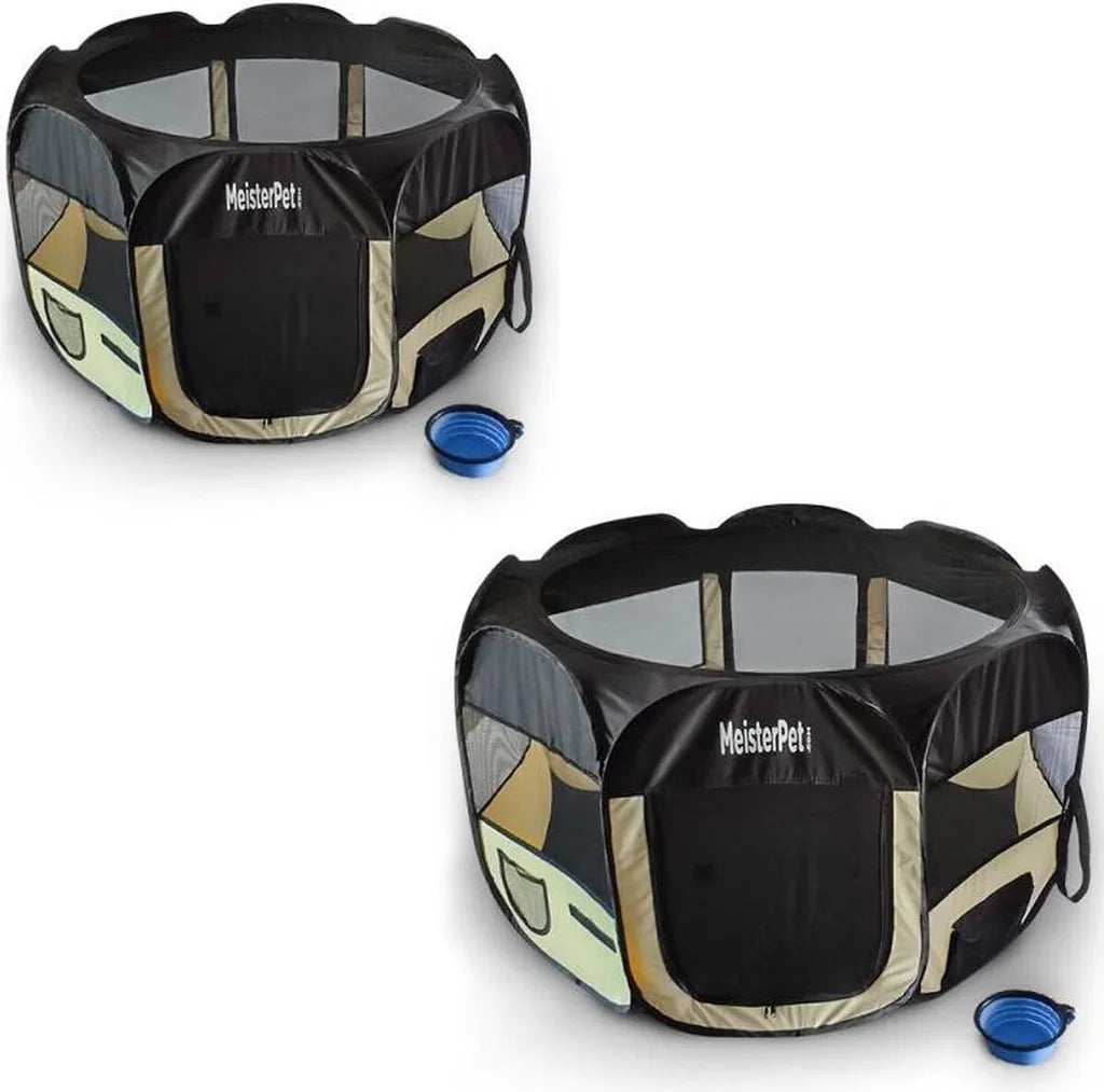  MeisterPet Welpenlaufstall Tierlaufstall 75 X 75 X 43 Cm - Hunde/ Katzen - Gratis Reisenapf Faltbare Futternapf/Wassernapf Und Tragetasche