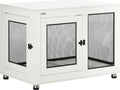  PawHut Hundekäfig, Haustierkäfig Mit Tischplatte, Hundehaus, Hundehütte Mit Kissen, Hundebox Indoor, Tierkäfig Mit 2 Türen Für Große Hunde, Beistelltisch, Weiß+Schwarz, 94 X 60 X 71,5 Cm