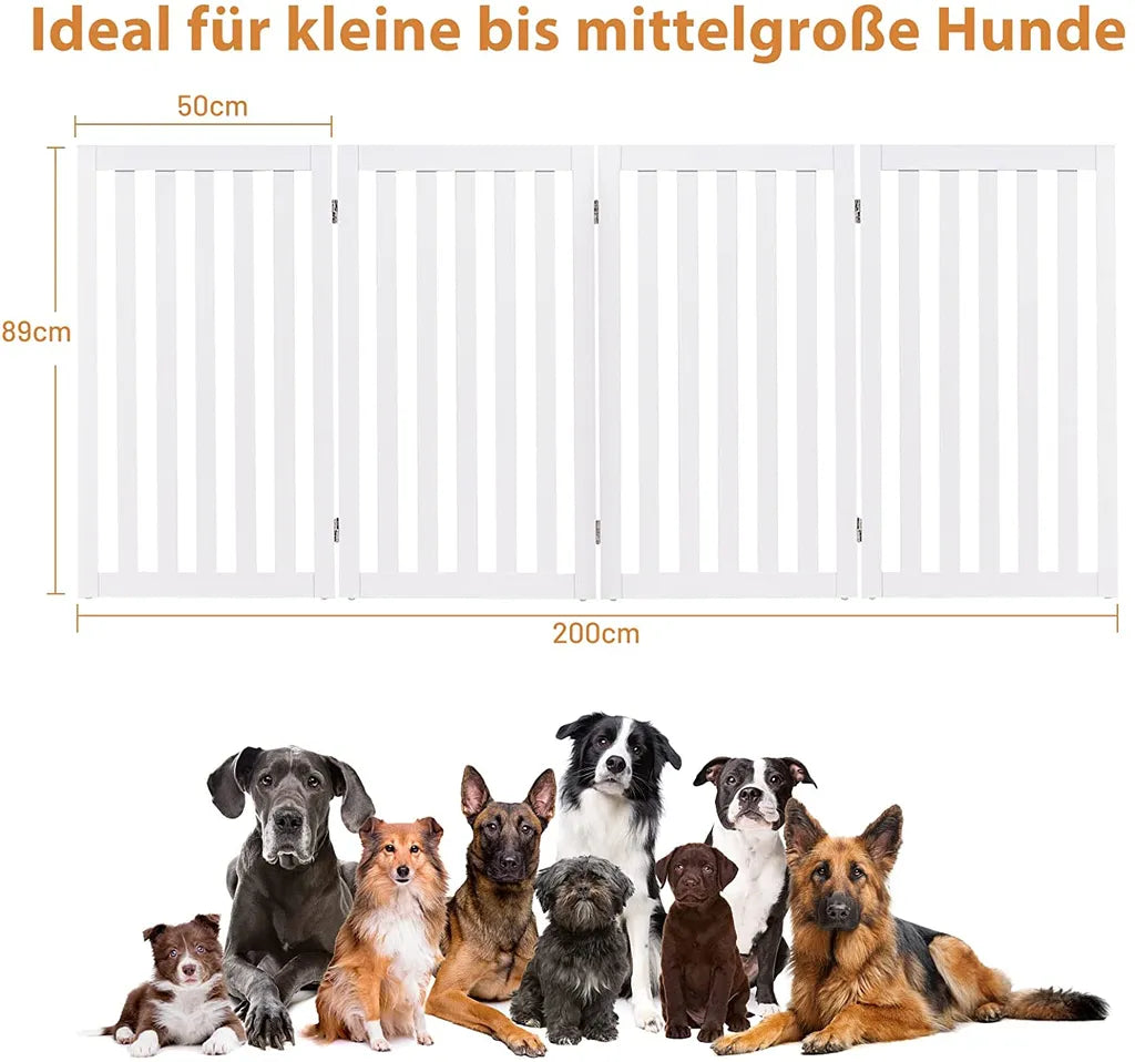  COSTWAY Absperrgitter Hunde 89cm Hoch, 4 Paneelen Schutzgitter Holz Klappbar, Treppengitter Hundeabsperrgitter Flexibel Türschutzgitter (Weiß)